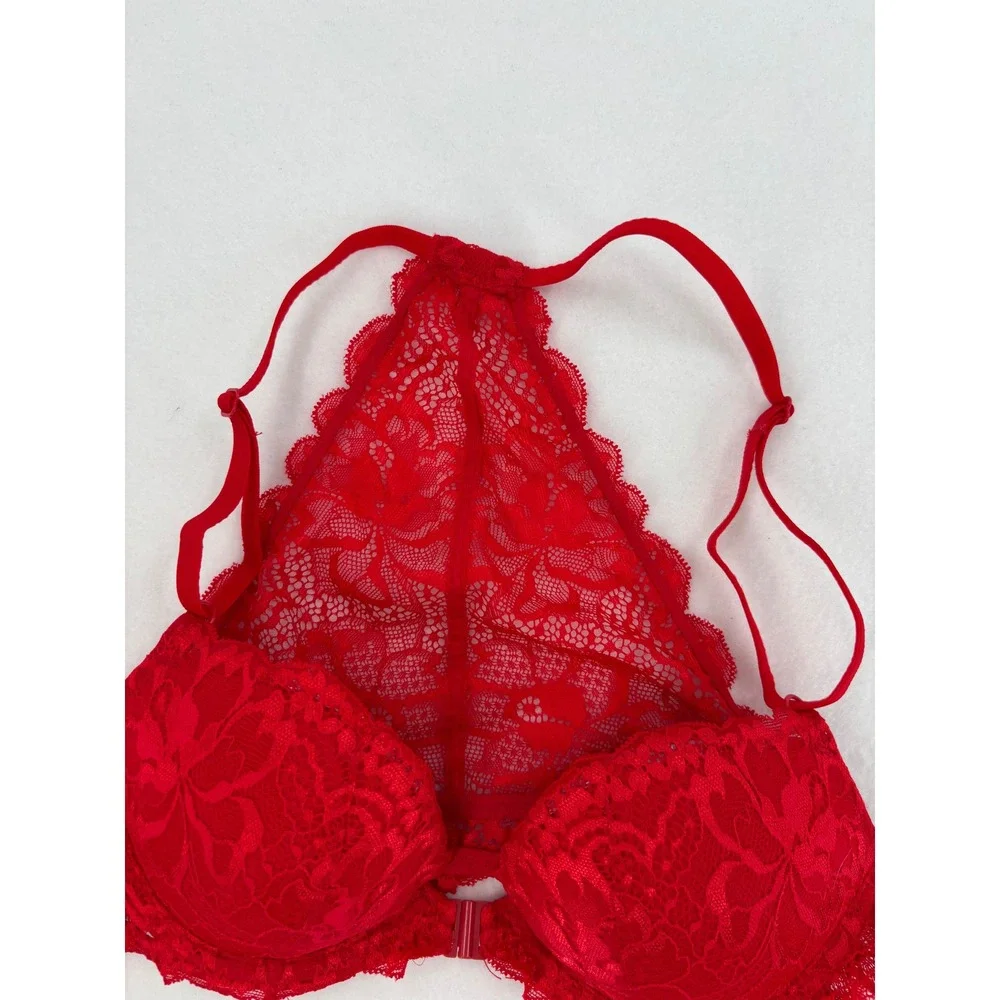 Victoria's Secret PINK Lace Push-Up Bra Womens 32A Red Racerback‎ Front Close